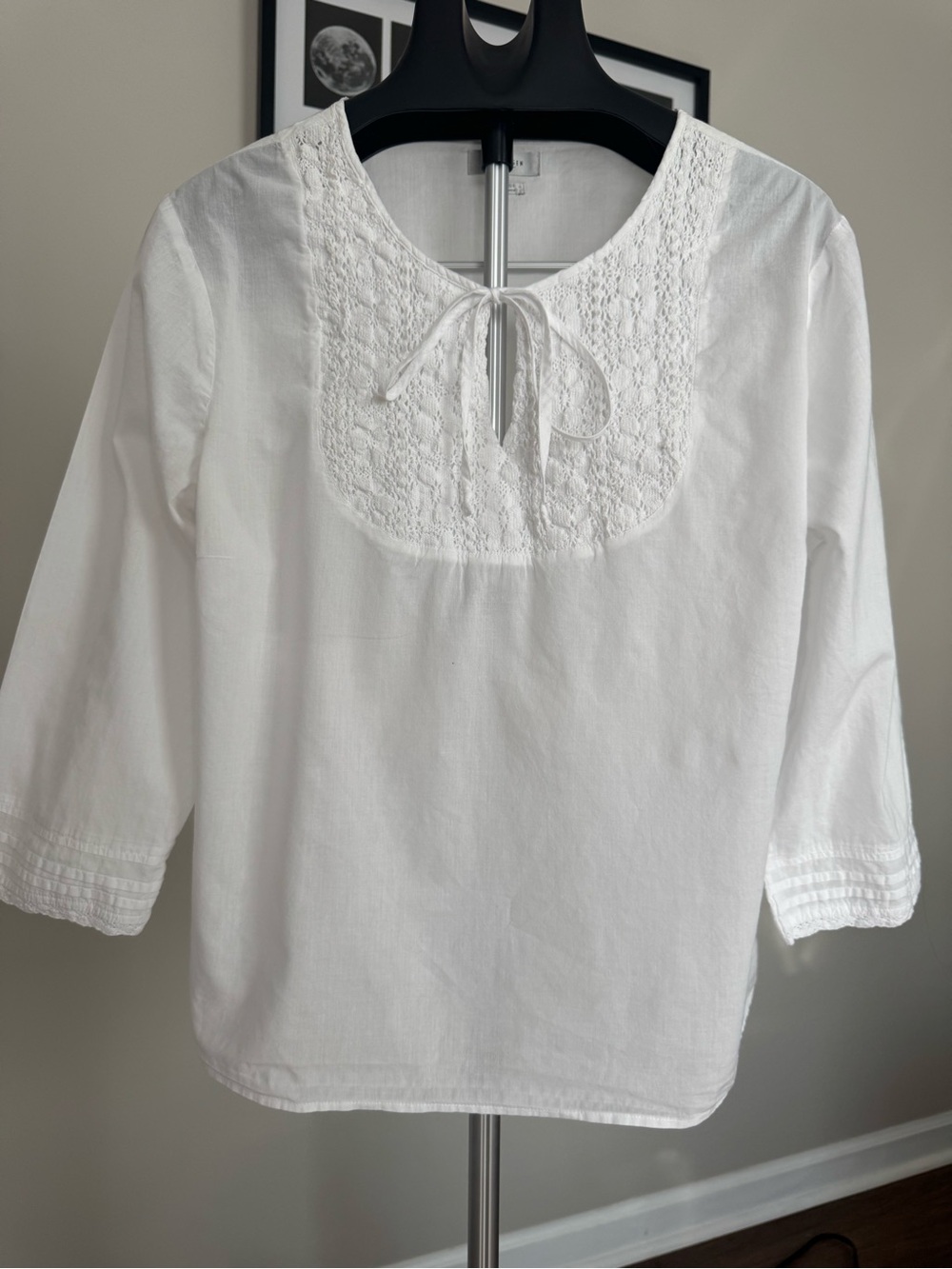 Van Hausen White Embroidered Tie-Neck Women's Top XL